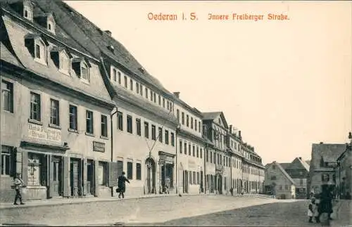 Oederan Innere Freiberger Straße mit Hut-Geschäft Bruno Krahl 1910