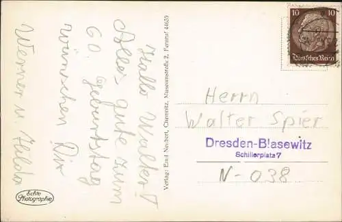 Ansichtskarte Oederan Teilansicht, Straßen Partie mit Auto 1935