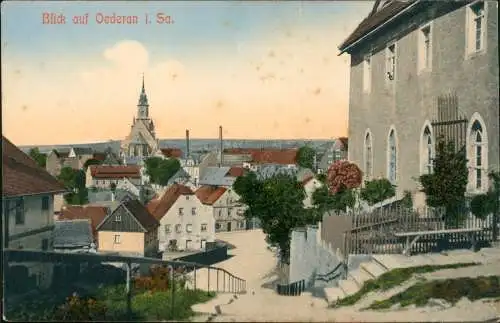 Ansichtskarte Oederan Teilansicht, Panorama Blick Richtung Kirche 1910