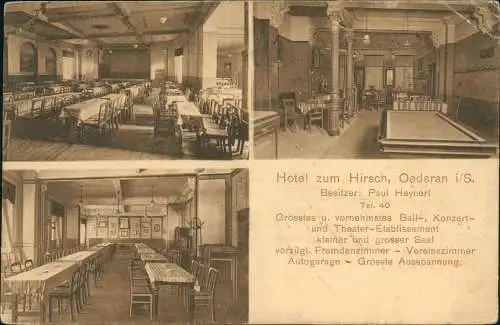 Ansichtskarte Oederan 3 Bild Hotel zum Hirsch Saal, Billard 1925