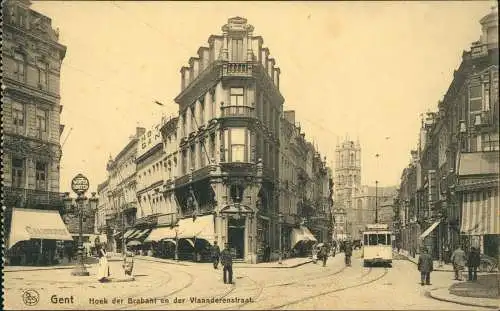 Postkaart Gent Ghent (Gand) Hoek der Brabant en der Vlaanderenstraat. 1917  gel. Feldpost