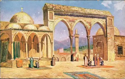 Jerusalem  רושלים Auf der Plattform des Felsendomes - Israel Künstlerkarte 1918