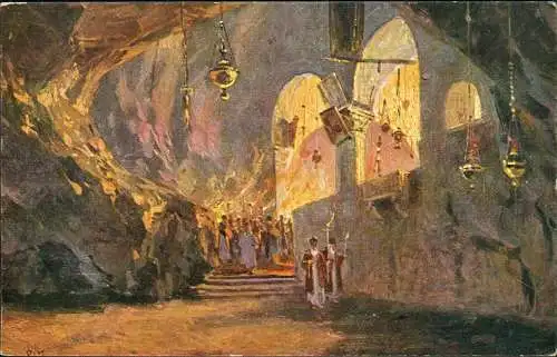Jerusalem   (רושלים) Kreuzfindungskapelle Künstlerkarte - Israel 1915
