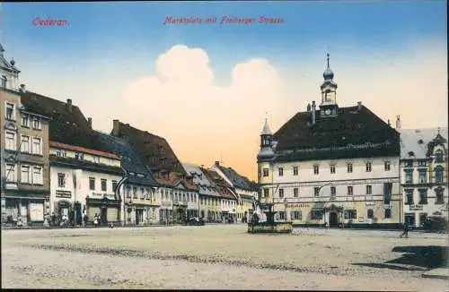 Ansichtskarte Oederan Markt mit Freiberger Straße 1918 coloriert