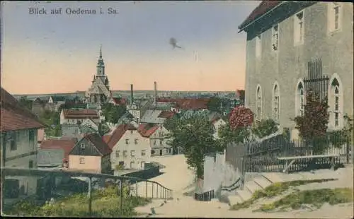 Ansichtskarte Oederan Teilansicht, Panorama Blick Richtung Kirche 1910