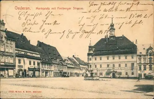 Ansichtskarte Oederan Markt mit Freiberger Straße 1918