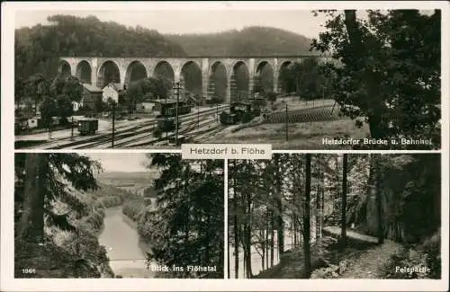 Ansichtskarte Hetzdorf-Flöha (Sachsen) 3 Bild Viadukt Bahnhof Umland 1935