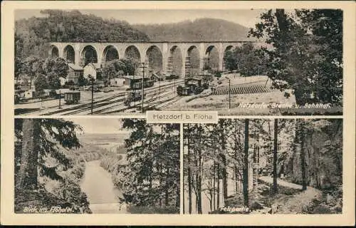 Ansichtskarte Flöha (Sachsen) 3 Bild: Brücke, Bahnhof, Umland 1961