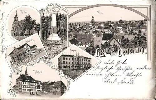 Ansichtskarte Litho AK Oederan MB: Bahnhof, Total, Schule - Gruss aus... 1897