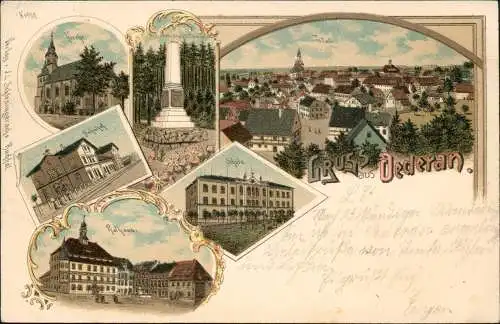 Ansichtskarte Litho AK Oederan Gruss aus Schule, Bahnhof, Totale 1898