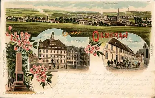 Ansichtskarte Litho AK Oederan Gruss aus... Totale, Engegasse, Markt 1901