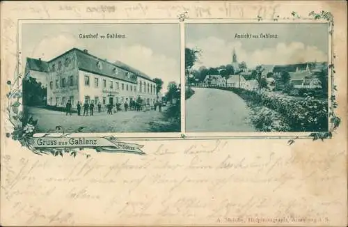 Ansichtskarte Gahlenz-Oederan 2 Bild Gasthaus und Straße 1900