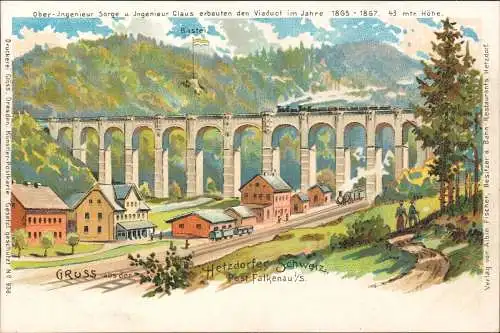 Hetzdorf-Flöha (Sachsen) Bahnhof Viadukt Künstler Litho AK Gruss aus... 1905