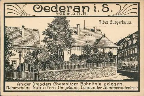 Ansichtskarte Oederan Künstlerkarte Bürgerhaus Heimatfest 1920