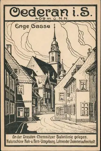 Ansichtskarte Oederan Enge Gasse Künstlerkarte Heimattag 1920