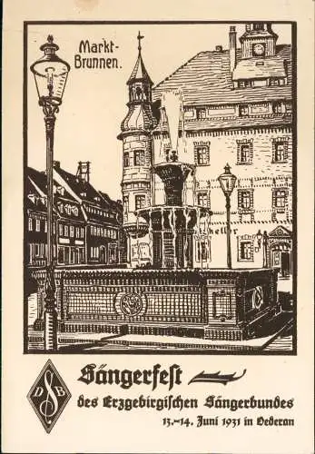 Ansichtskarte Oederan Künstlerkarte Marktplatz Sängerfest 1931