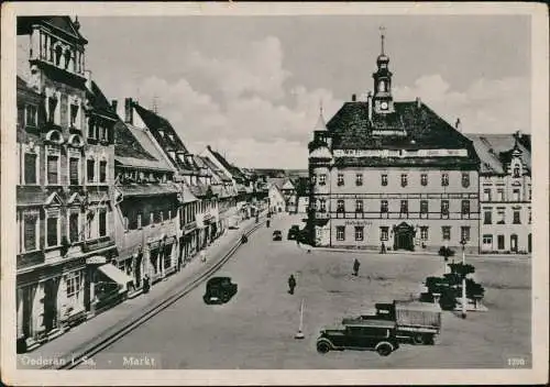 Ansichtskarte Oederan Straße und Marktplatz 1940