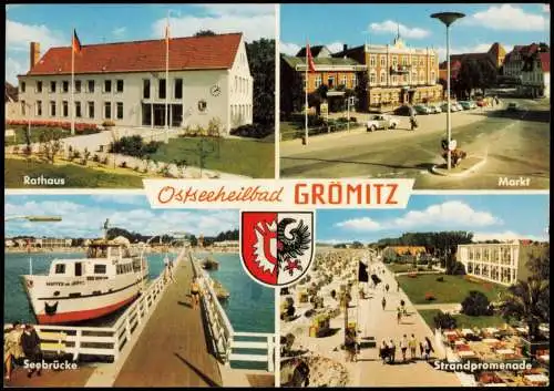 Grömitz (Holstein) Mehrbild-AK mit Rathaus Markt Seebrücke Strand-Promenade 1969