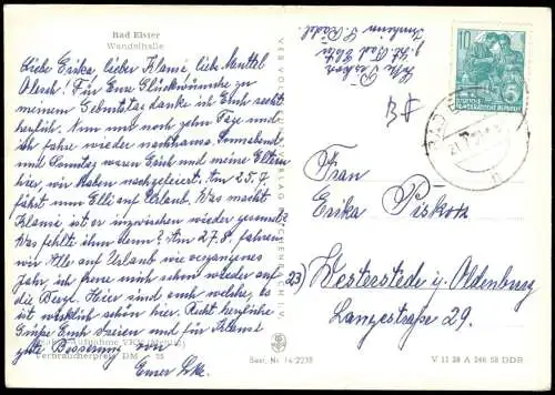 Ansichtskarte Bad Elster Wandelhalle zur DDR-Zeit 1958