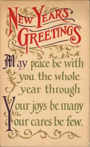 Ansichtskarte  Neujahr Sylvester New Year US Postcard Spruch 1915 Goldrand