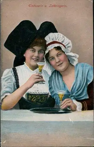 .Frankreich Elsässerin u. Lothringerin Trachten Typen Aperetiv 1917