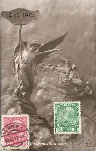 Ansichtskarte  Künstlerkarte Fotokunst Engel Zug Temps Die Zeit 1911