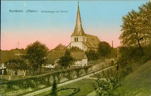 Ansichtskarte Northeim Parkanlage mit Kirche 1931