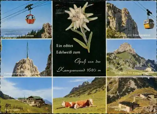 .Bayern  Kampenwand, Bergbahn mit Scheibenwand, Edelweiß Mehrbild-Gruss-AK 1970