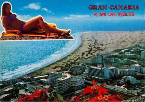 Playa del Inglés Vista aérea, Luftaufnahme, Strand Dünen 1980
