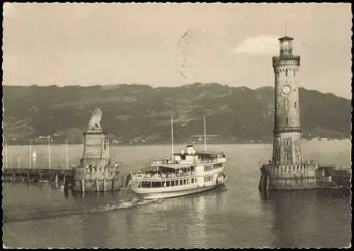 Lindau (Bodensee) Hafen Hafeneinfahrt Bodensee-Schiff Dampfer ausfahrend 1960