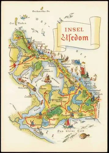 Usedom Insel Usedom Landkarte Übersichtskarte zur DDR-Zeit 1960