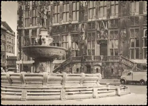 Ansichtskarte Aachen Rathaus, Brunnen-Anlage 1958