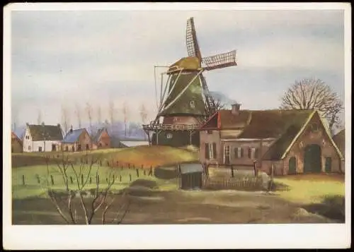 Ansichtskarte  Holländische Mühle Aquarell Gefreiter Alfred Hesse 1940