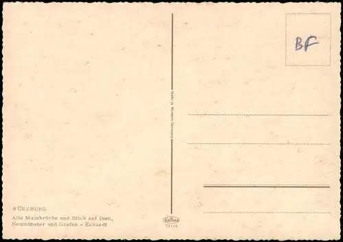 Würzburg Alte Mainbrücke und Blick auf Dom, Neumünster und Grafen-Eckardt 1970