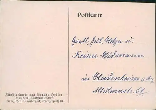 Mütter beim nähen in der Nähstube Künstlerkarte Bertha Heller 1928