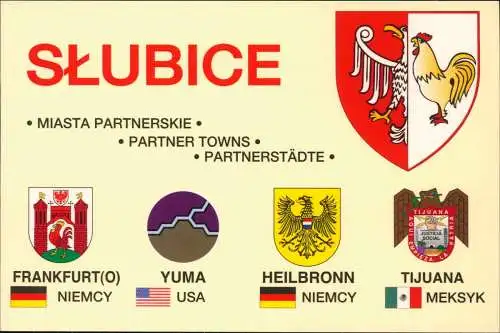 Postcard Slubice Słubice Heraldik Partnerstädte 2003