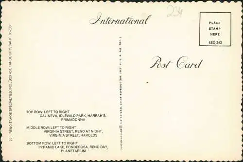 Postcard Reno Mehrbild-AK div. Ansichten, Hotels, Casinos uvm. 1970