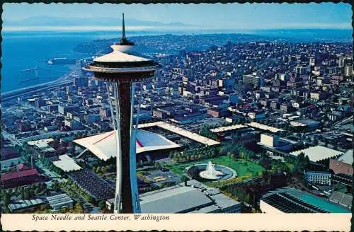 Postcard Seattle Space Needle and Seattle Center, Luftaufnahme USA 1975