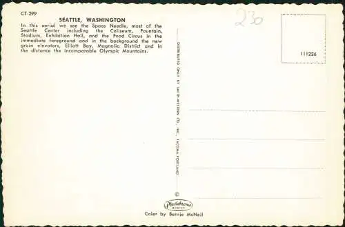 Postcard Seattle Space Needle and Seattle Center, Luftaufnahme USA 1975
