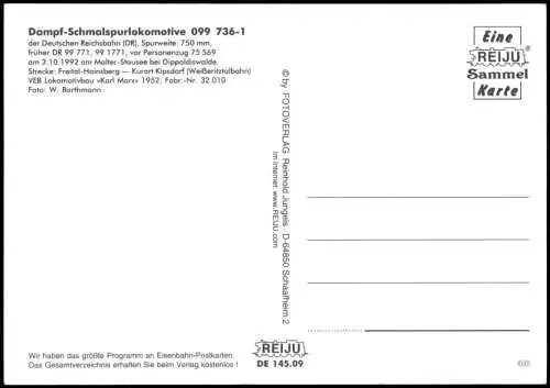 Dampf-Schmalspurlokomotive 099 736-1 der Deutschen Reichsbahn (DR) 1993