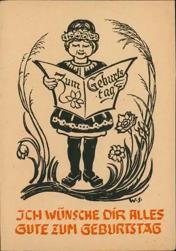 Glückwunsch Geburtstag Birthday Künstlerkarte Frau Schatttenschnitt 1940