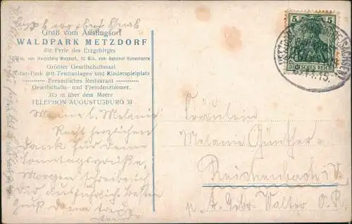 Metzdorf-Leubsdorf (Sachsen) 2 Bild Waldpark Hohenfichte Garten Erzgebirge 1915