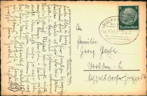 Ansichtskarte Oederan Partie an der Stadt 1941  gel. Bahnpoststempel