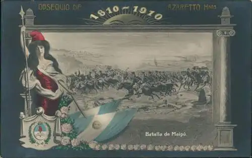 Argentinen Argentina Patriotika Frau Flagge OBSEQUIO DE AZARETTO HNOS 1810 1910