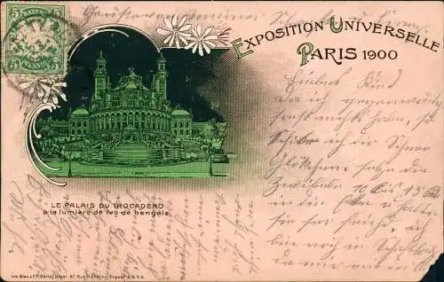 Litho AK Paris EXPO LE PALAIS DU TROCADERO à la lumière de feu de bengale. 1900