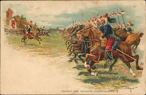 .Frankreich Patriotika France Militär CHARGE DES DRAGONS (LONGCHAMPS) 1909