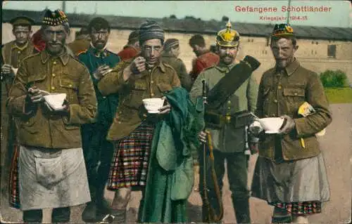 Ansichtskarte Militär 1.WK Erster Weltkrieg gefangene Schottläner 1915 Feldpost
