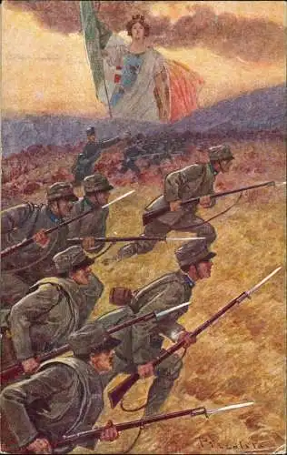 .Frankreich Patriotika France angreifende Soldaten Frau Tricolore 1914