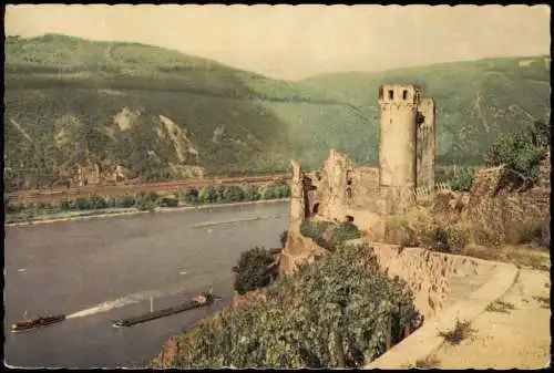 Ansichtskarte Rüdesheim (Rhein) Burg/ Ruine Ehrenfels am Rhein 1955