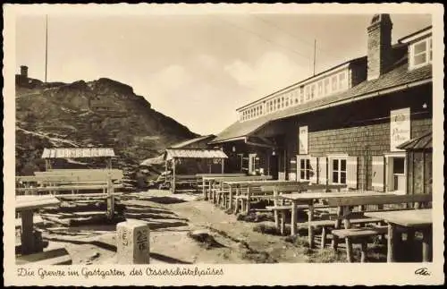 Ansichtskarte Lam (Oberpfalz) Osserschutzhaus Grenze im Gastgarten 1953